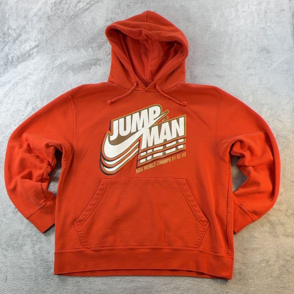 Jordan Jumpman NBA World Champs 91-93 Hoodie Men's L Orange Pullover Fleece